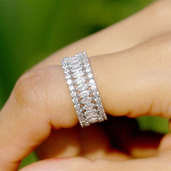 🍁 Fashion Dainty Marquis Round Gems Beautiful Eternity Rings for Women, PD168 - Picture 10 of 11